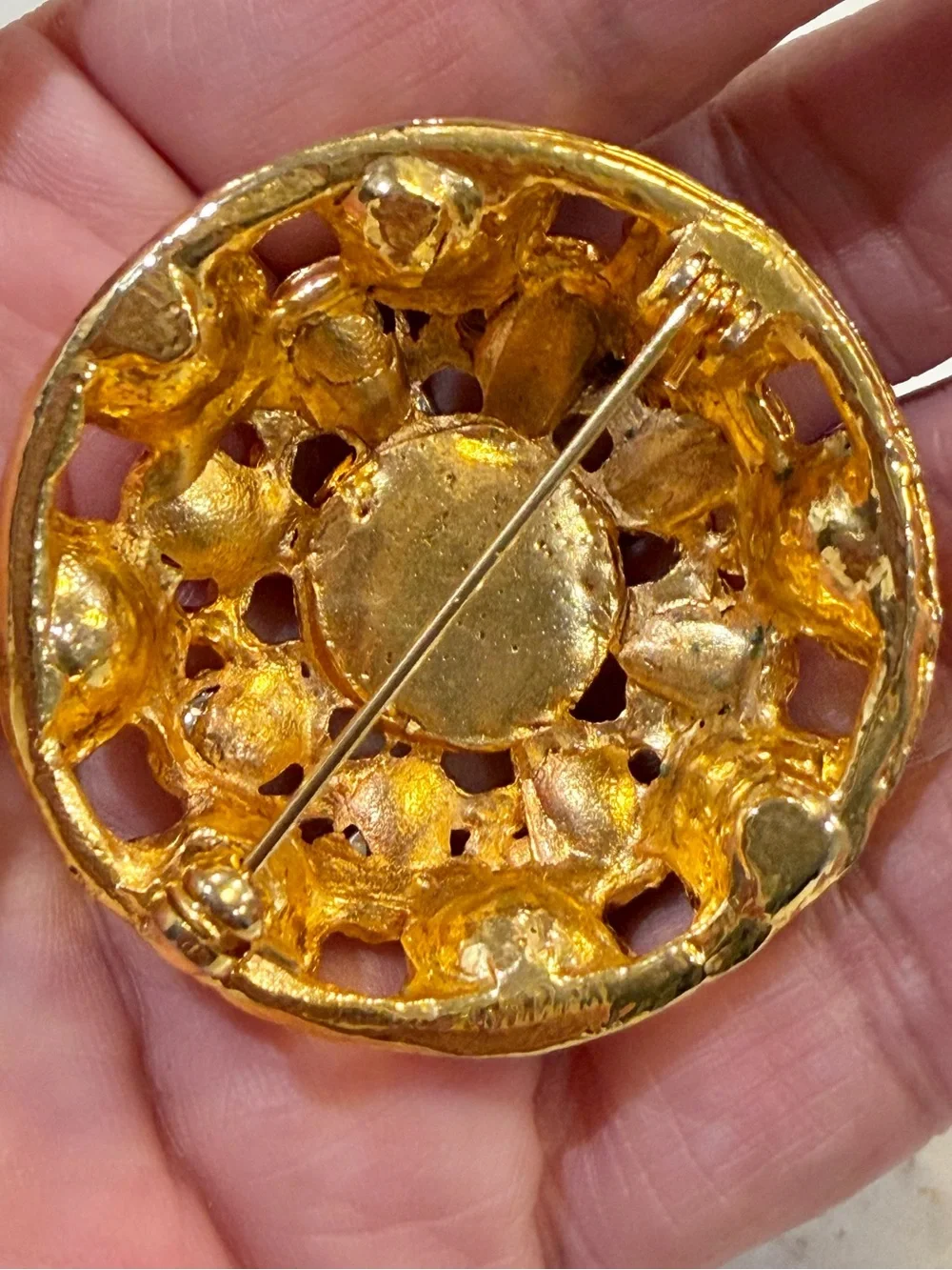 Gold-Tone Multicolor Cabochon & Pearl Cluster Brooch